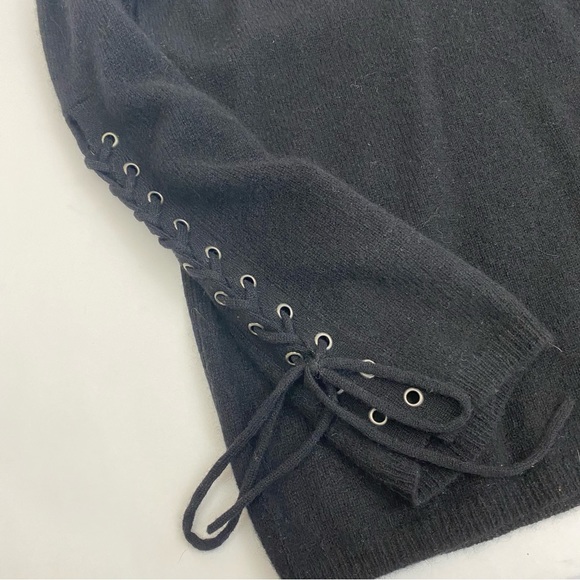 360 Cashmere Numi Cashmere Lace Up Sleeves Jumper V Neck Sweater: Black - Picture 8 of 11